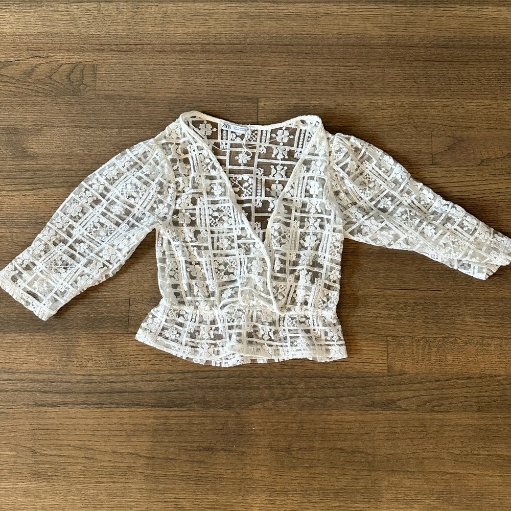 Zara Lace Tulle Blouse-Size Small-Ivory